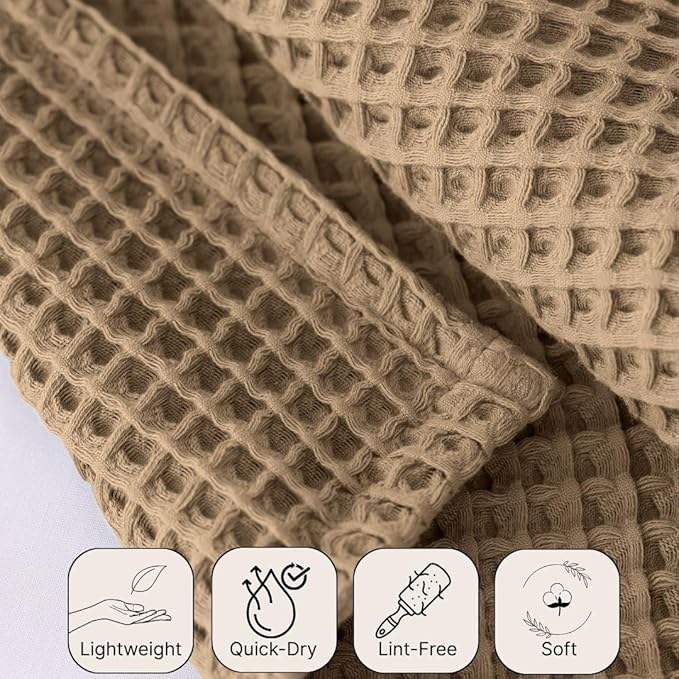 Premium Waffle Hand Towels Pack of 4 Extra Large 20x35 inch - 100% Turkish Cotton, Waffle Weave, Quick Dry, Lint Free, Super Absorbent, Thin Hand Bath Towel (Brown, Set of 4 Hand Towels)
