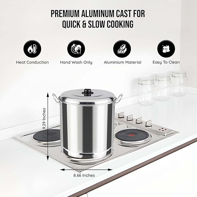 Vasconia 6-Quart Steamer Pot with Tray and Aluminum Lid - Aluminum Big Steamer for Tamales, Durable Stockpot with Heavy Duty Handles - for Boiling, Frying & Cooking Seafood Pasta Vegetables