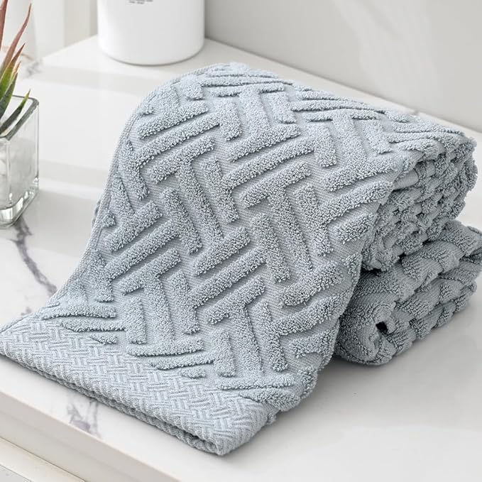 Sage Green Hand Towels Bathroom 2 Packs 100% Cotton Absorbent Soft Face Towel Set Decorative Quick-Dry Minimalist T Striped Patterned Weave Textured Decor Kitchen Home Spa 13"x29"