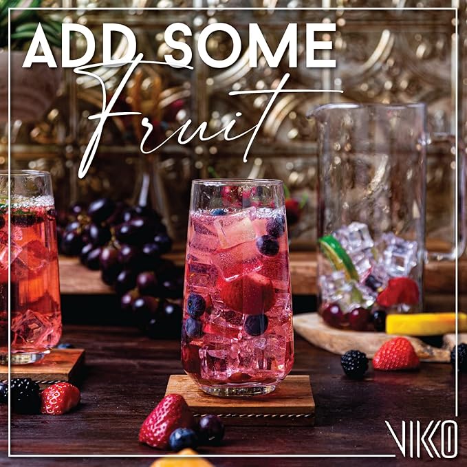 Vikko Drinking Glasses, Glass Cups, Set of 4 Highball Water Glasses 16.25 Ounce, Premium Tall Drinking Glass, Dishwasher Safe DrinkingWare