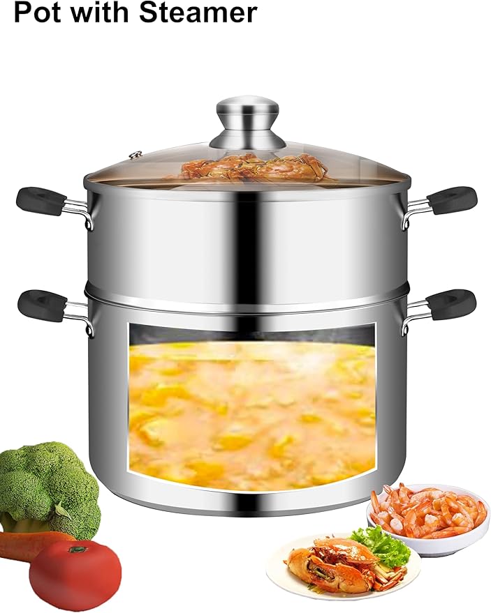 VENTION 8.7 Inch Small Vegetable Steamer Pot, 3.8 QT Induction Stainless Steel Steamer for Cooking, Steam Pot(22cm)