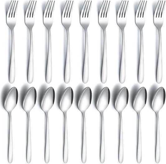 24 Pcs Forks and Spoons Silverware Set, Food Grade Stainless Steel Flatware Cutlery Set for Home, Kitchen and Restaurant, 12 Dinner Forks and Dinner Spoons, Mirror Polished & Dishwasher Safe