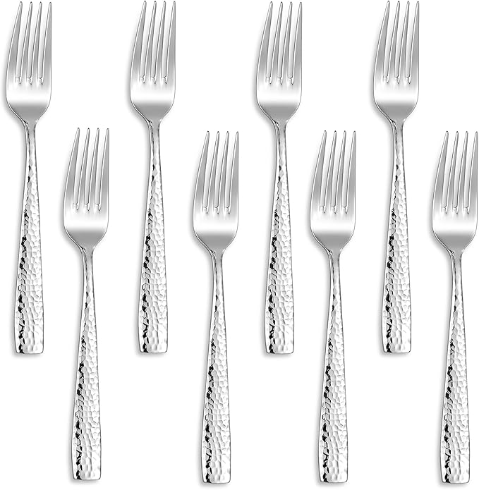 KEAWELL Premium 8-Piece Louis Hammered Fork Set, 18/10 Stainless Steel, Squared Edge with Smooth Rounded Edges for Enhanced Comfort, Dishwasher Safe (8, 8.3" Dinner Fork)