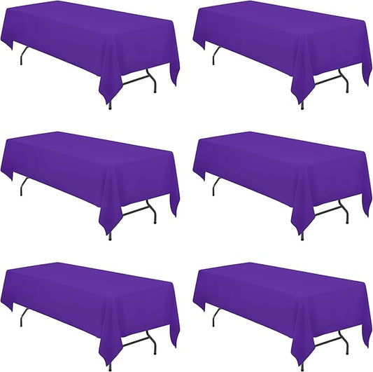 BRILLMAX 6 Pack Purple Tablecloths for 8 Foot Rectangle Tables 60 x 126 Inch - 8ft Rectangular Bulk Linen Polyester Fabric Washable Cloth Cover for Wedding Reception Banquet Birthday Party
