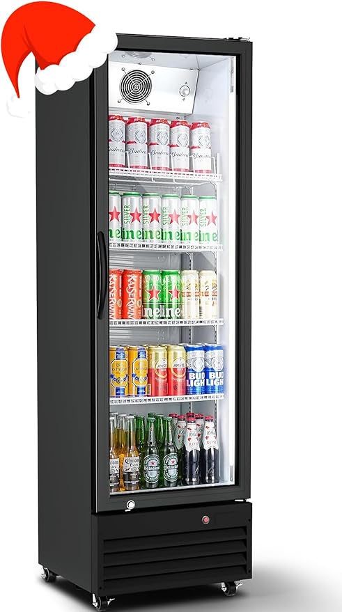 BODEGACOOLER Commercial Beverage Refrigerator with Glass Door,12.5 Cu.Ft Display Merchandiser Drink Refrigerator,Upright Commercial Bar Fridge,Display Drink Cooler,Soft LED Light,Romovable Shelves