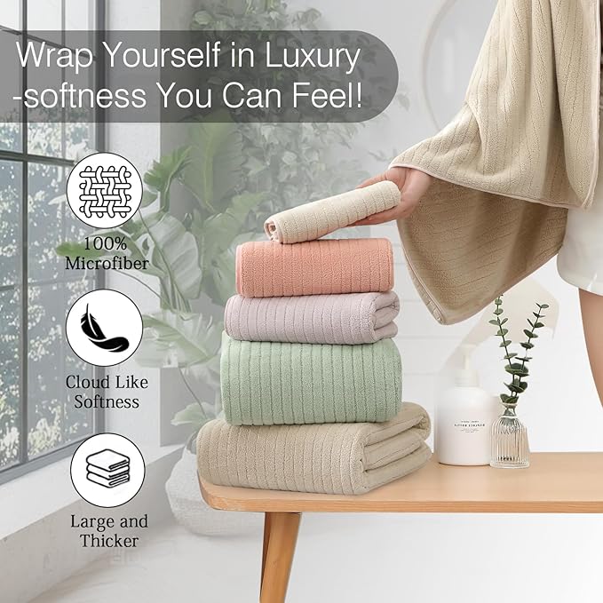 18 Piece Family Bath Towel Set Include 6 Bath Towels,6 Hand Towels and 6 Washcloths Soft Bathroom Towel with Hanging Loops,Highly Absorbent Quick Dry Towels Set for Bathroom,Hotel and Spa-Beige