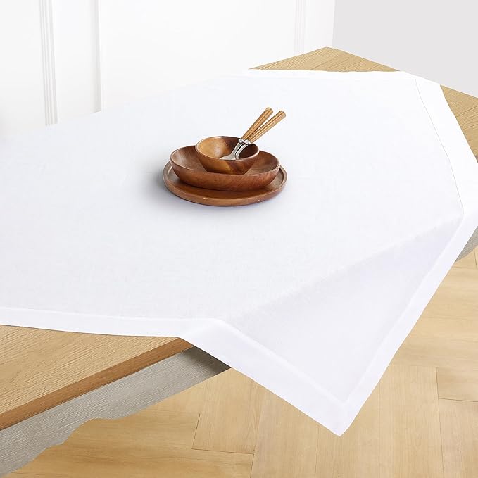 Solino Home Linen White Square Tablecloth 52 x 52 Inch - 100% Pure Linen Table Throw - Fete, Machine Washable Table Cloth for Winter, Valentines, Holiday, New Year
