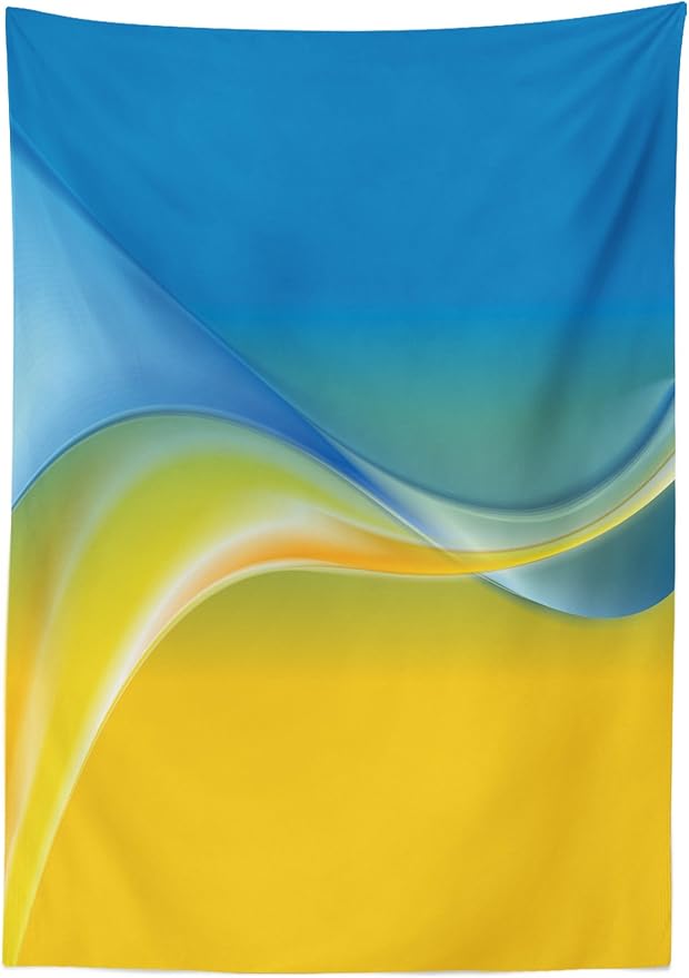 Ambesonne Yellow and Blue Tablecloth, Color Waves Ukrainian Flag Inspired Design in Vibrant Colors Curvy Line, Dining Room Kitchen Rectangular Table Cover, 60" X 84", Blue Yellow