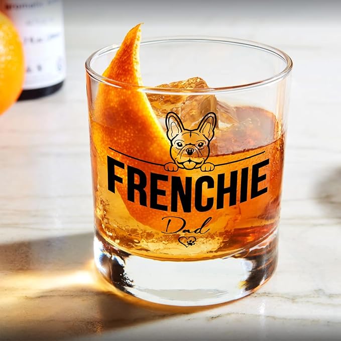 French Bulldog Gifts Whiskey Glasses 10 oz, Frenchie Dad Gifts, Funny Frenchie Old Fashioned Rocks Glasses Cup for Men Drinking Scotch Bourbon Liquor