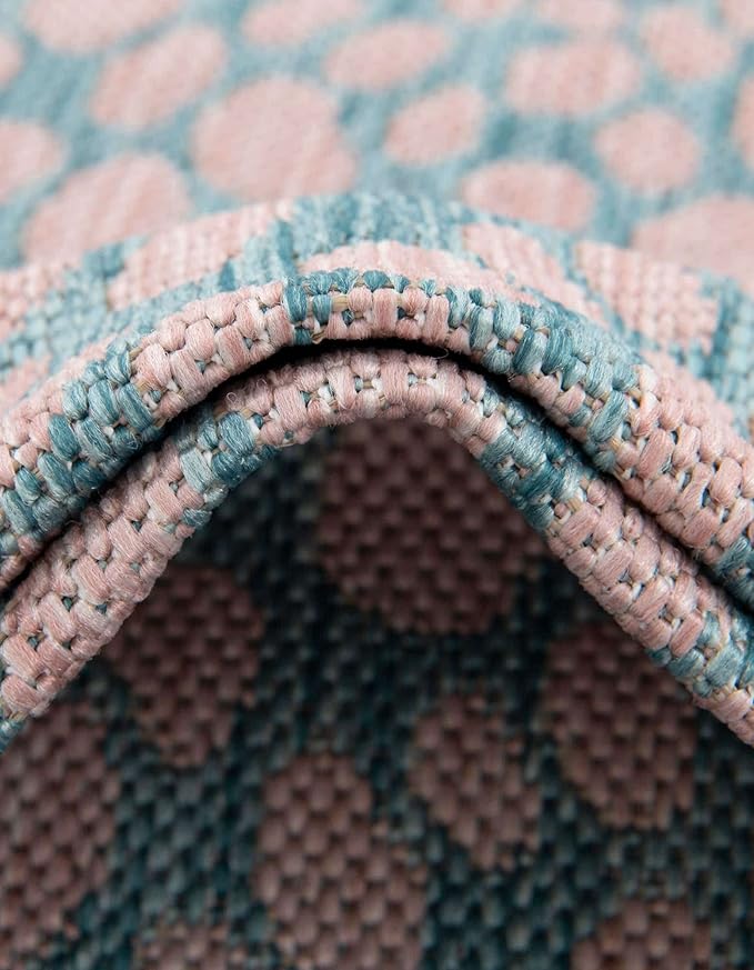 Unique Loom Jill Zarin Jill Zarin Outdoor Collection Area Rug - Cape Town (6' 7" Round, Pink and Aqua/Light Blue)