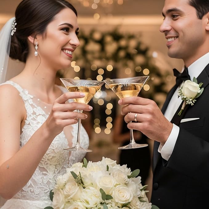 Mr and Mrs Coupe Glasses Set – Martini Glasses for Couples with Gift Box, Christmas Gifts for Couples, Wedding & Engagement Gifts, Bridal Shower Gift for Bride