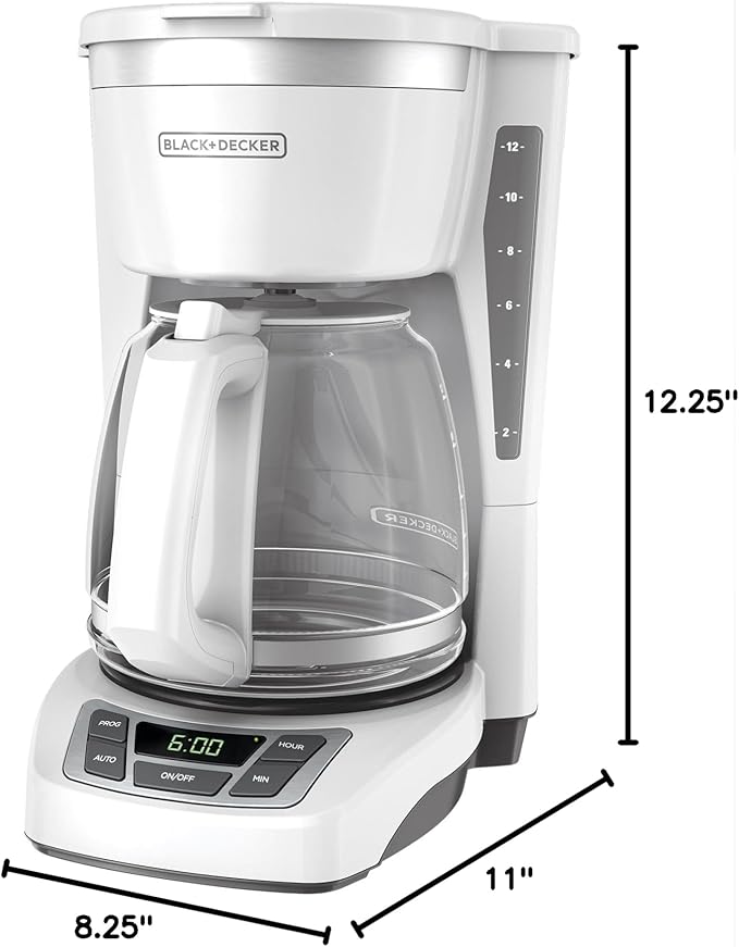 BLACK+DECKER CM1160W-1 CM1160W 12-Cup Programmable Coffeemaker, White/Stainless Steel