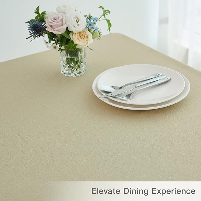 maxmill Rectangle Linen Textured Tablecloth Waterproof Spillproof Wrinkle Free Washable Fabric Table Cloth Kitchen Dining Tabletop Decoration Table Cover for Holiday Dinner Party, 52 x 70 Inch, Beige