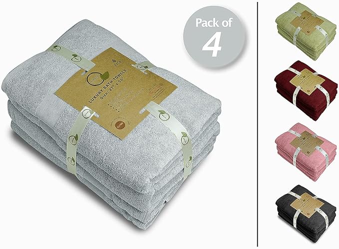 Softolle Luxury Bath Towels Set of 4 (27” x 54”) | Towels for Bathroom | Super Soft | Highly Absorbent Towels for Home, Spa, Gym (Silver Grey)