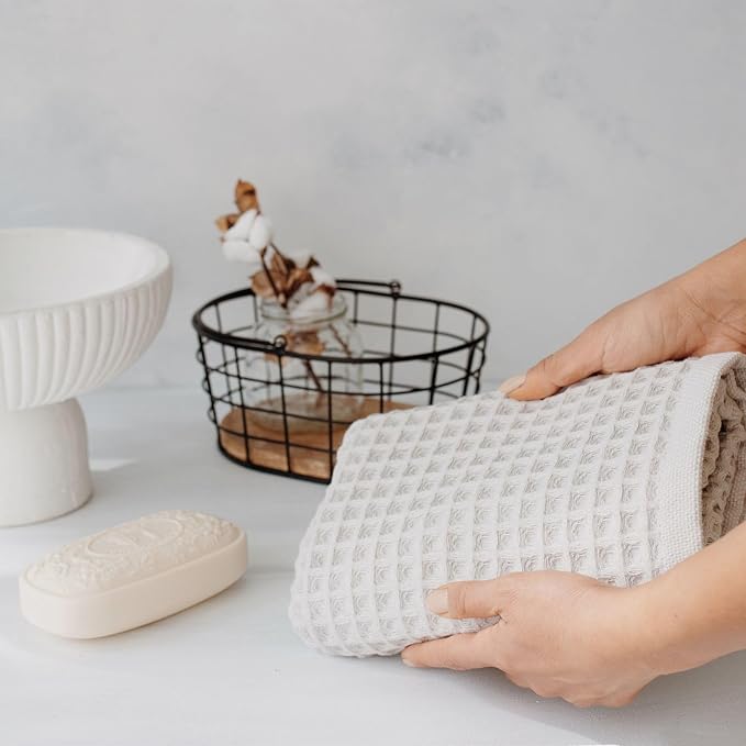 sea me at home Waffle Bath Sheet Set, 100% Turkish Cotton, Includes 1 Bath Sheet, 1 Hand Towel, 2 Face Towels