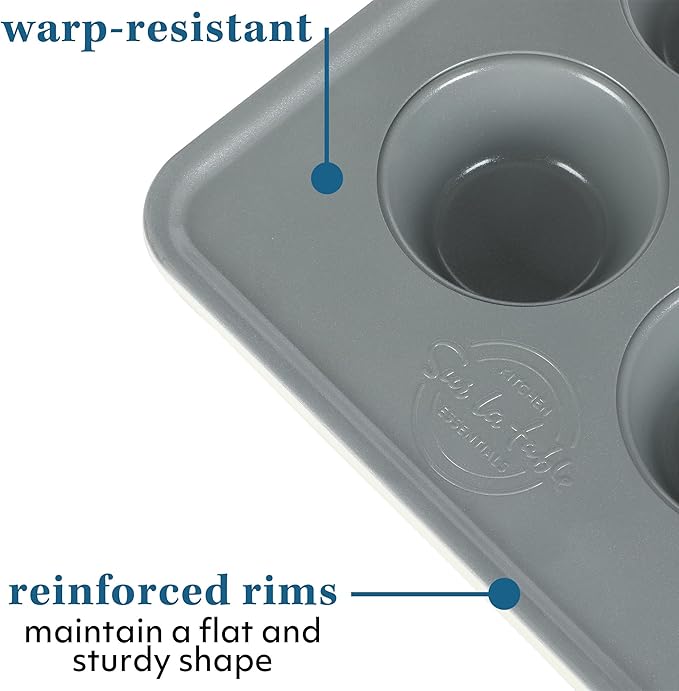 Sur La Table Kitchen Essentials Bake Sale 6 Cup PFOA, PFAS, PTFE Free Nonstick Round Muffin/Cupcake Pan - Linen White