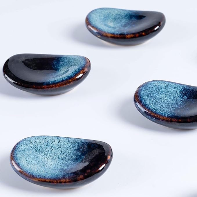 Ceramic Chopsticks Holder,Japanese Chopstick Rest,Spoon,knife & Fork Stand,Set of 8 (Starry blue)