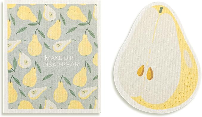 DEMDACO Reusable Biodegradable Kitchen Cleaning Dish Cloth from Design Serving Collection 6 x 7 Inch Cotton Blend Pear Assorted Set of 2