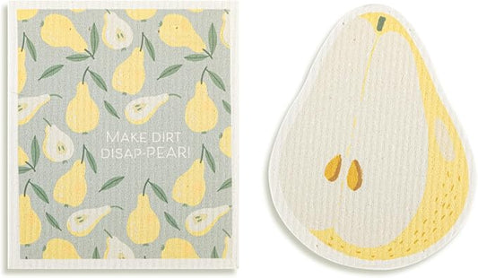 DEMDACO Reusable Biodegradable Kitchen Cleaning Dish Cloth from Design Serving Collection 6 x 7 Inch Cotton Blend Pear Assorted Set of 2