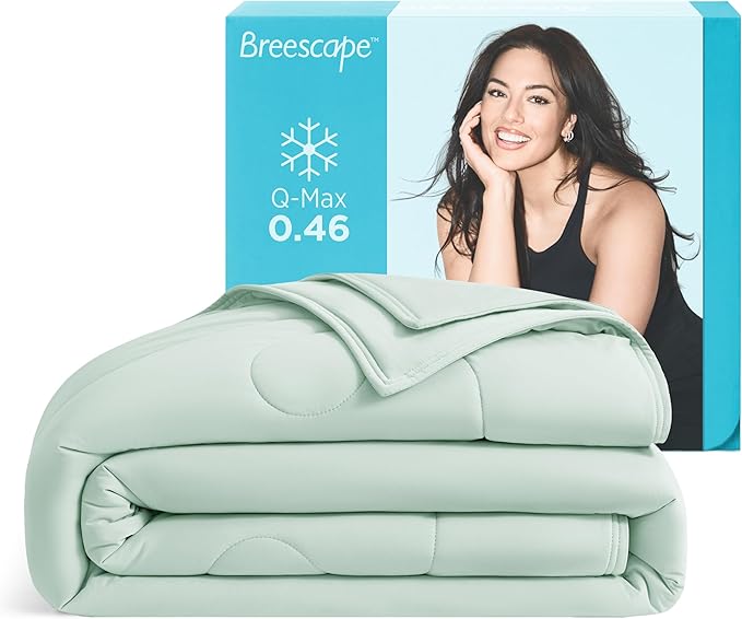 Breescape Cooling Comforter King Size - BlendTek™ Q-Max>0.46 Tech, Breathable Blanket for Hot Sleepers & Night Sweats Relief, Premium Lightweight Summer Bedding, 106x96 Inches, Mint Green