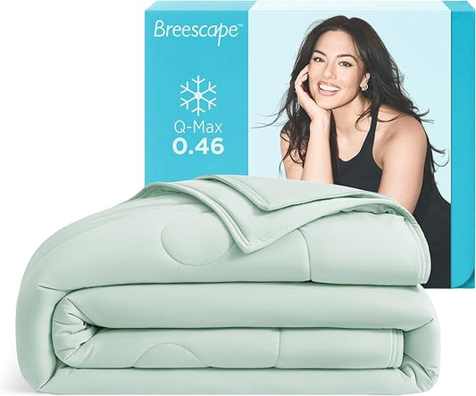 Breescape Cooling Comforter Queen Size - BlendTek™ Q-Max>0.46 Tech, Breathable Blanket for Hot Sleepers & Night Sweats Relief, Premium Lightweight Summer Bedding, 96x96 Inches, Mint Green