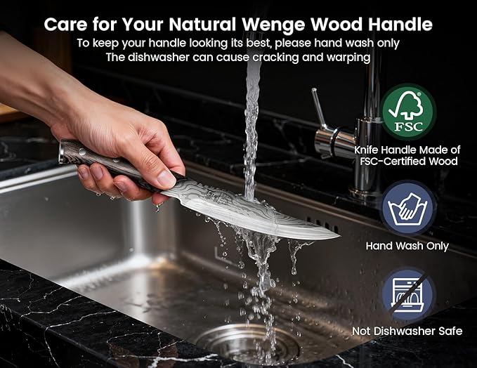 Steak Knives Set of 2, 4.8 Inch High End Japanese Style Fine Edge Meat Knife with Wood Handle, Damascus Pattern Full Tang Design, Super Sharp Dinner Knives with Exquisite Box, Cooking Gifts