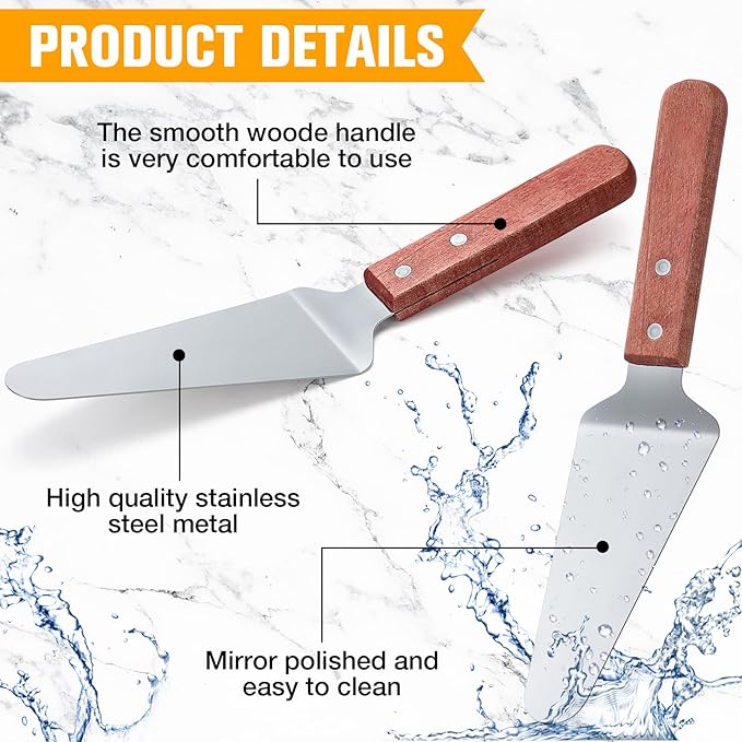 Zhehao 20 Pack Wooden Handle Pizza Pie Server Stainless Steel Pizza Spatula Non Slip Triangular Spade Easy to Grip Pie Spatula Cutter Cake Serving Utensils