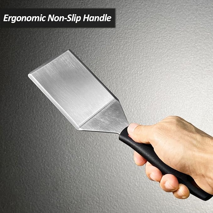 Small Spatula for Cast Iron Skillets, Full Tang silicone Handle, Heat Resistant, Commercial Grade Heavy Duty Turner, Press Burger Spatula Turner for Flipper, Cooking, Serving, 2.7" Wide