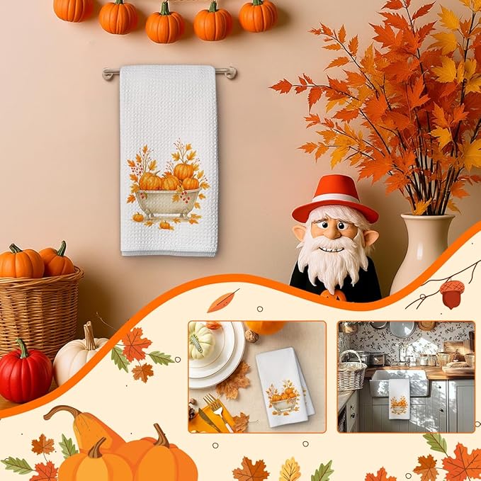 Fall Pumpkin Hand Towels for Kitchen Decor and Tea Dish Towel,1PCS Fall Thanksgiving Day Dishcloths,Farmhouse Fall Pumpkin Decor for Bathroom,Anthropology Autumn Gifts for Women - B06