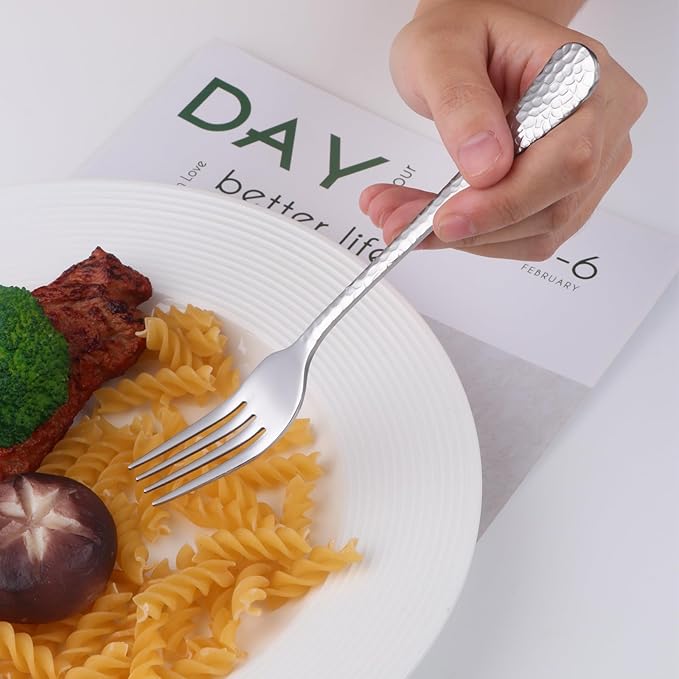 Buyer Star 12 Pieces Hammered Dinner Forks Set, 7.9 Inch Stainless Steel Forks,Table Forks,Flatware Forks, Mirror Finish & Dishwasher Safe,Use for Home,Kitchen or Restaurant (Silver)