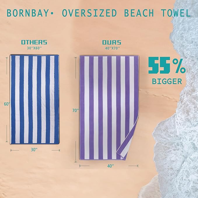 Large Beach Towel Oversized - 40"X70" Big Cute Beach Towels, Extra Large Thick Purple Beach Towel, XL Wide Fluffy Swimming Towel Oversize,Giant Stripe Cotton Pool Towel for Adults