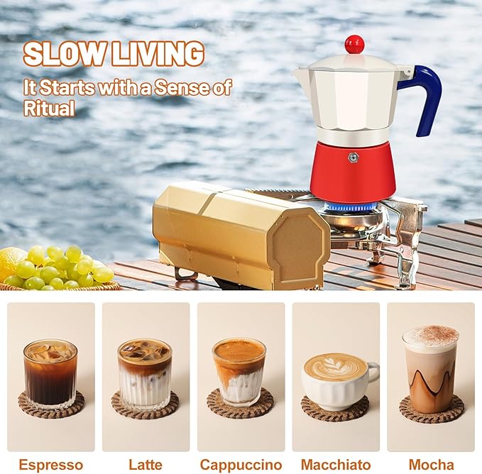 3 Cup Aluminum Espresso Stovetop Moka Pot Express Coffee Maker Percolator Italian Classic Mocha Coffee Machine for Italian and Cuban Cafe Brewing for Home & Camping 150ml 5oz