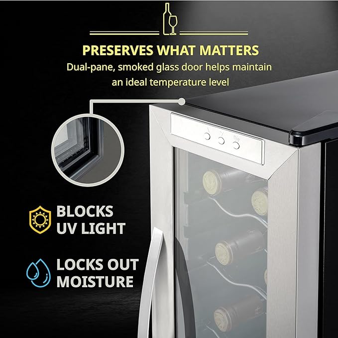 SCHMÉCKÉ 12 Bottle Compressor Wine Cooler Refrigerator w/Lock - Large Freestanding Wine Cellar For Red, White, Champagne or Sparkling Wine - 41f-64f Digital Temperature Control Fridge Stainless Steel