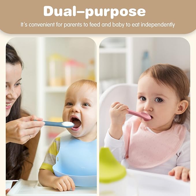 Aedida 5-Piece Silicone Baby Feeding Spoons, Infant Spoon Set Bendable Spoons for Toddlers Soft Tip Baby Training Spoon, First Stage Utensils Feeding Supplies