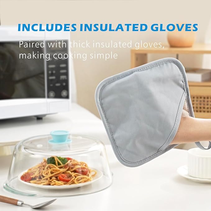 Tall Glass Microwave Splatter Cover for Food with Vent Hole 100% Food Safe 10in Plate Splatter Guard Lid with Silicone Knob BPA Free Cookware Serving Dish Cover Dishwasher Safe