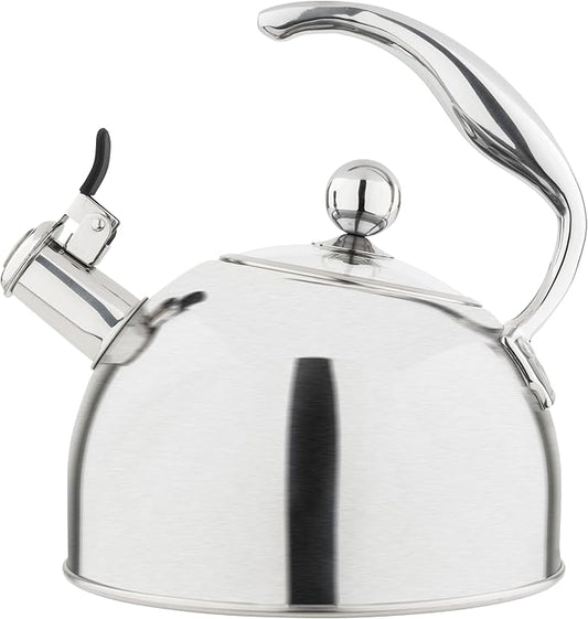 Viking 3-Ply Stainless Steel Tea Kettle, 2.6 Quart Stovetop Hot Water Pot with Tempered Glass Lid, Ergonomic Handle, Induction Ready, Satin Silver