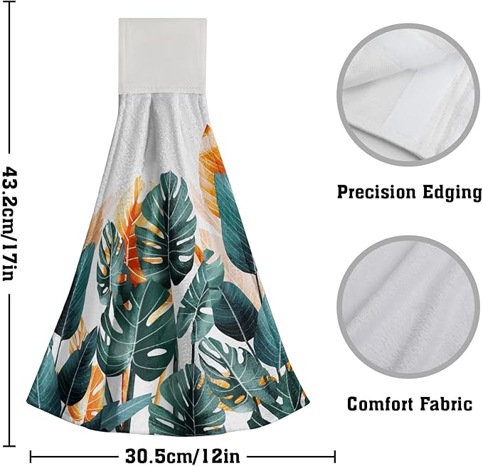 Giwawa Palm Leaves Hanging Kitchen Towels Tropical Leaf Dish Cloth Tie Towels 2 Pcs Hand Towel Tea Bar Dry Towel for Bathroom Laundry Room