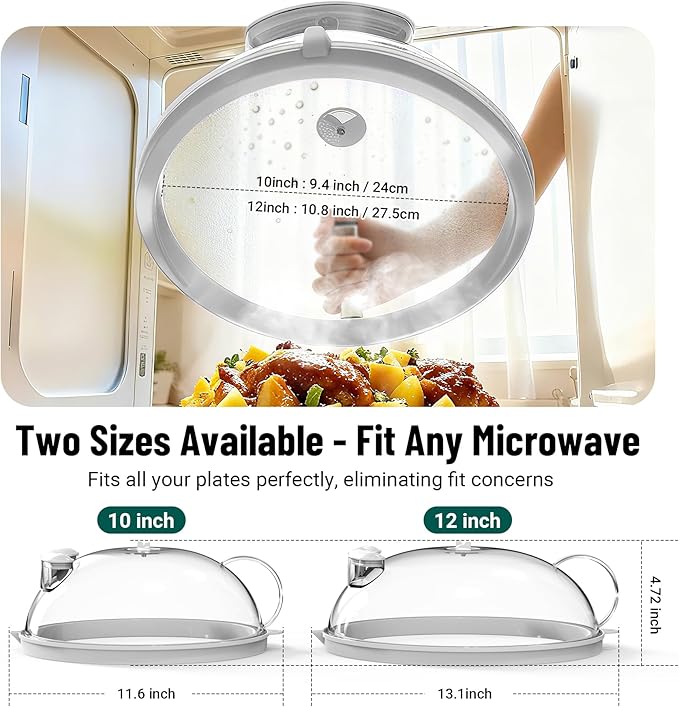 Microwave Splatter Cover with Water Steamer, Upgraded Microwave Cover for Food with Handle, Clear Plate Covers, Splatter Guard, Kitchen Essentials Gadgets, House Warming Gifts New Home, 12 Inch