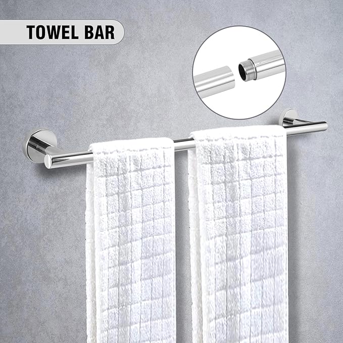 5-Piece Towel Racks for Bathroom, Stainless Steel Bathroom Accessories Set, Bathroom Towel Holder Wall Mounted, Sturdy Bath Towel Bar Set Bathroom Hardware Set (Chrome)