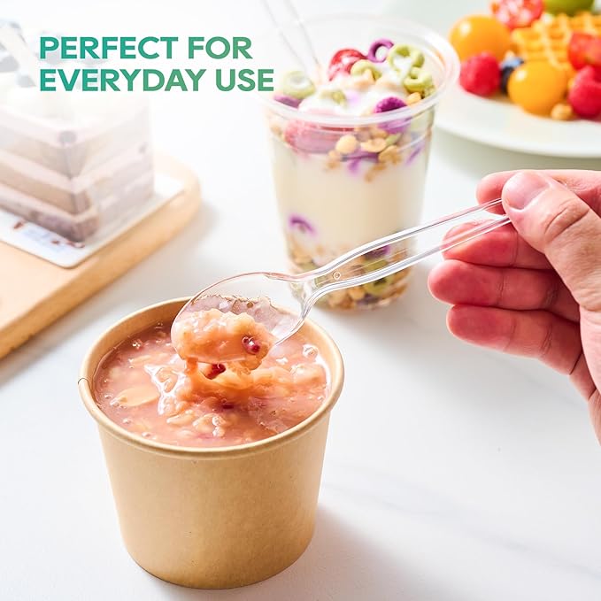 FOCUSLINE 360 Count 6.2 Inch Clear Plastic Spoons Heavy Duty, Solid and Durable Premium Disposable Spoons Bulk, Suitable for Catering, Parties, Events and Everyday Use