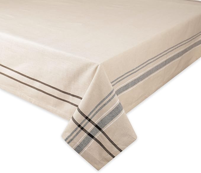 DII French Stripe Tabletop Collection Farmhouse Style Dining Table Linen Tablecloth, 60x104, Taupe/Black