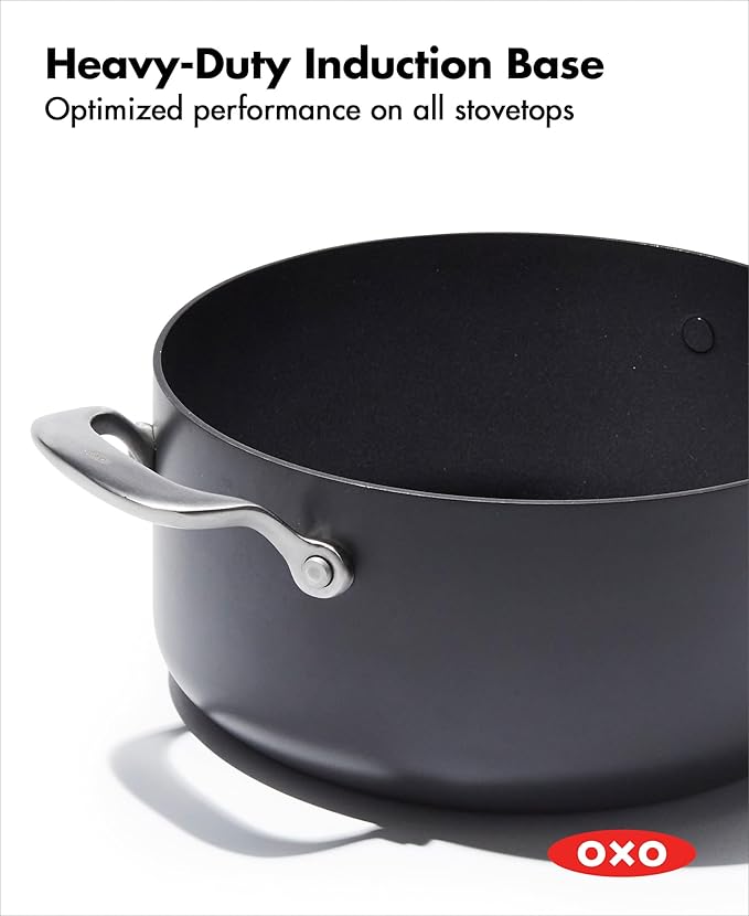OXO Professional 5QT Stock Pot with Lid, Hard Anodized Ceramic Nonstick Cookware PFAS-Free, Stainless Steel Handles, Induction Suitable, Diamond Reinforced Coating, Dishwasher and Oven Safe, Black