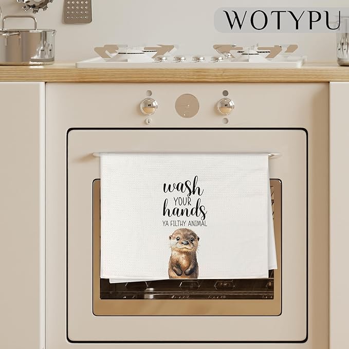 Sea Otter Gift Hand Towels for Bathroom, Wash Your Hands Ya Filthy Animal, Otter Lover Gifts, Otters Lovers Gifts Decorative Hand Towels for Kids Guest Bath Room Washroom Half Bath, 16x24 Inch