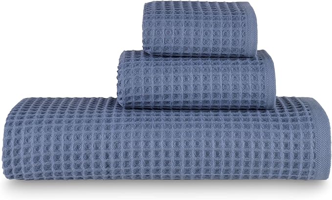 sea me at home Waffle Bath Sheet Set, 100% Turkish Cotton, Includes 1 Bath Sheet, 1 Hand Towel, 2 Face Towels