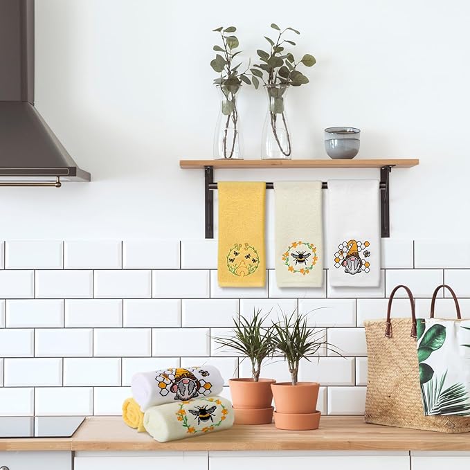 3 Pcs Bee Hand Towels for Bathroom 14 x 29 Inch Cotton Yellow Hand Towels for Bathroom Bee Bath Towel Bees Kitchen Towel Set Drying Cleaning Cooking Gift for Spring Summer