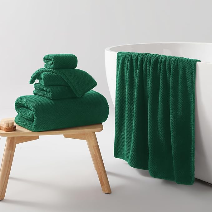REDKISS Soft 6 Piece Bath Towel Set - 2 Bath Sheets, 2 Hand Towels, 2 Washcloths - Highly Absorbent, Quick Dry, Lightweight Towel Sets Collection, Premium Dark Green Towels for Bathroom, Gym & Spa