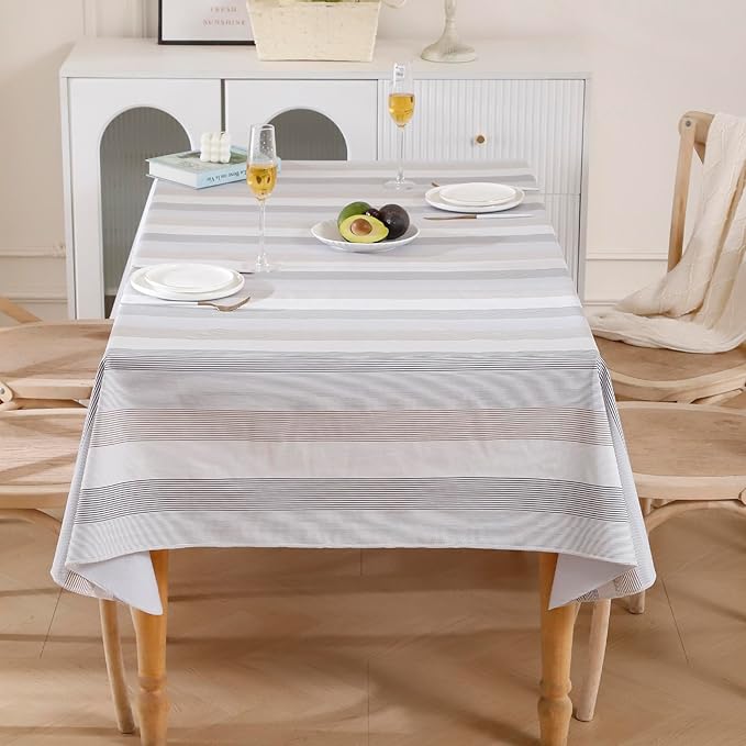 Walrus Heavy Duty Vinyl Tablecloth with Flannel Backing Waterproof Oil-Proof Plastic Table Cloth Stain-Resistant Wipeable Rectangle or Square Table Cover for Indoor and Outdoor (Line，60x102 Inch)