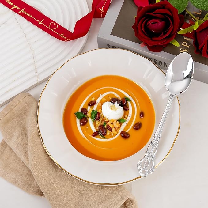 75PCS Silver Plastic Spoons - Silver Spoons Disposable - 8.1 Inch Heavy Duty Plastic Silverware - Heavyweight Elegant Disposable Utensils for Catering, Parties, Dinners, Weddings