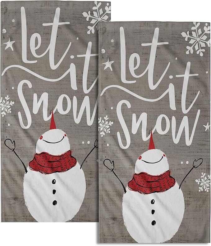 Imiss Snowman Hand Towels Set of 2 Winter Bathroom Towel Xmas Snowflake Kitchen Towels 14.4 x 28.3 Inch for Christmas Winter Holiday Decor