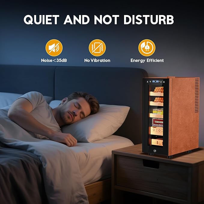 Tylza Leather Trim Cigar Humidor, 35L Cigar Humidor Cabinet with Auto Humidity & Temp Control, 300 Counts, 3 LED Lights, Spanish Cedar Wood, Cigar Humidors with Safety Lock, Gifts for Men